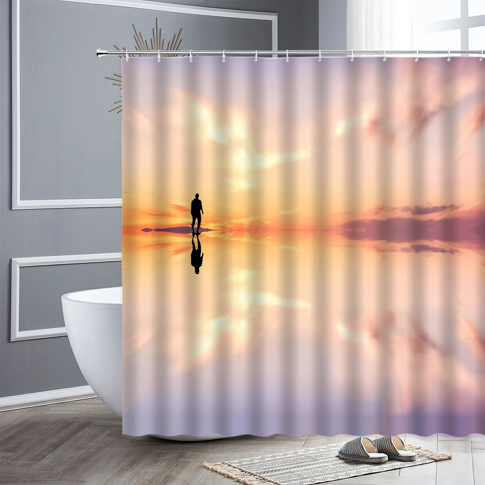 

Sunset Evening Shower Curtain Set Birds Dandelion Ocean Waterfall Landscape Waterproof Bathroom Curtains Home Decor Bath Screen