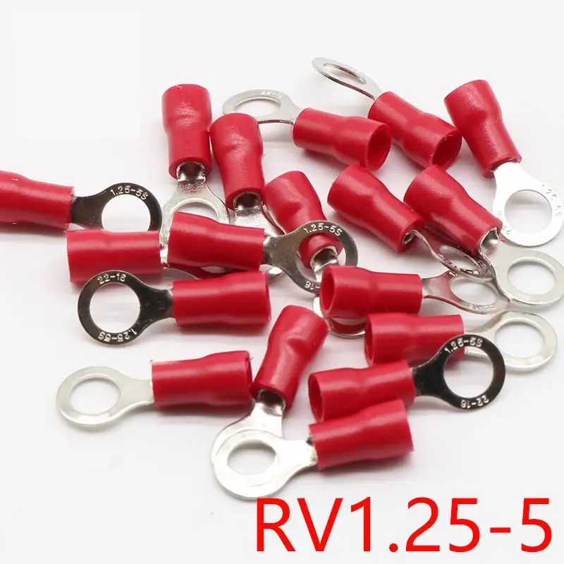 RV1.25-5 Красный изолированный обжимной кольцевой клеммный кабель соединитель для