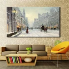 Картина маслом на холсте, абстрактный город, зимний Снежный пейзаж, настенные картины для гостиной