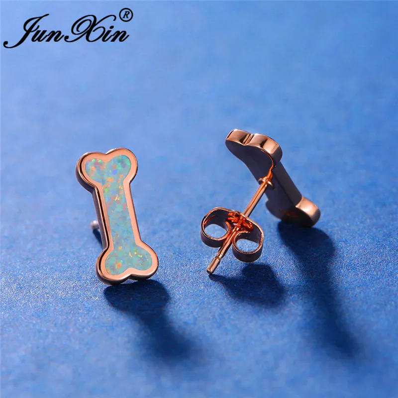 Женские серьги-гвоздики Mystic с белым огненным опалом в виде костей для женщин