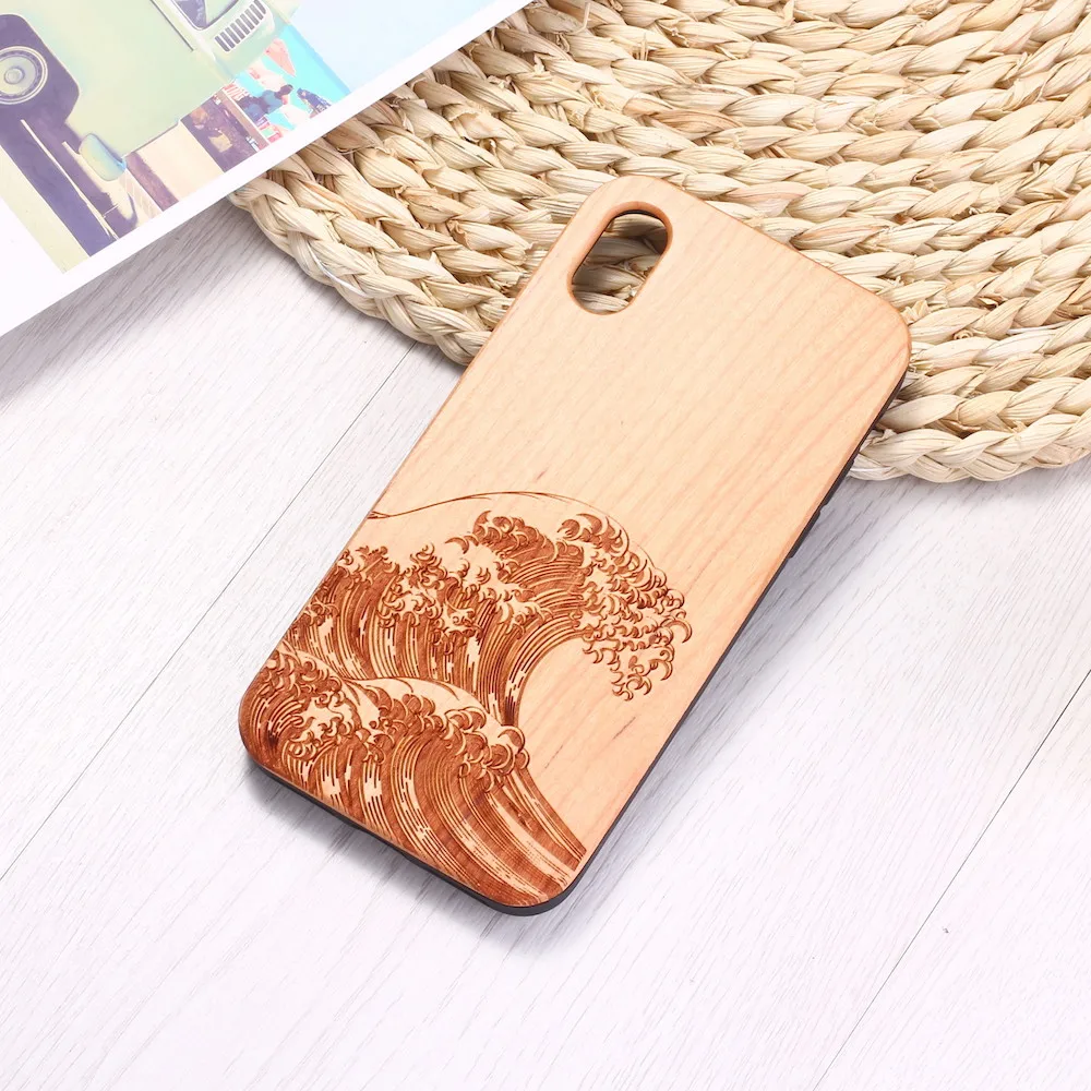 Для iPhone 12 6 6S 6Plus 7 7Plus 8 8Plus XR X XS Max 11 Pro с гравировкой Great Wave off Kanagawa Wood Case Funda Coque|for samsung