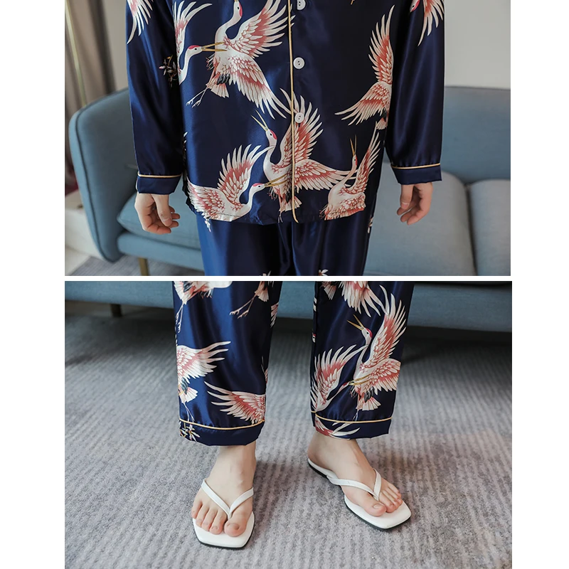 CAIYIER Large Size Winter Lovers Pajamas Set Silk Soft Couple Sleepwear Long Sleeve Men & Women Nightgown Home Clothing M-4XL