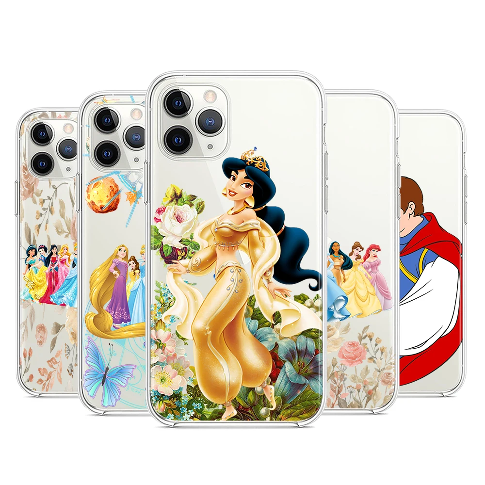

Disney Princess Flowers For Apple iPhone 13 12 11 Pro Max mini XS Max XR X 8 7 6 Plus 5S SE 2020 Transparent Phone Case