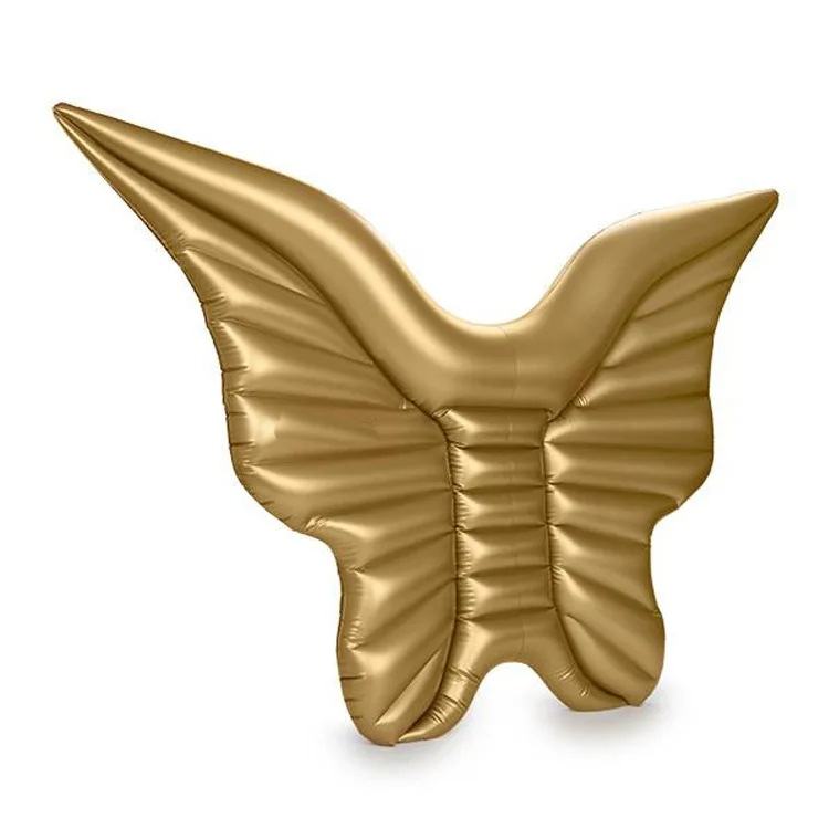 

Popular PVC Angel Wings Floating Row Gold White Lie-On Inflatable Water Mattress Swimming Floating Bed for Adult Child