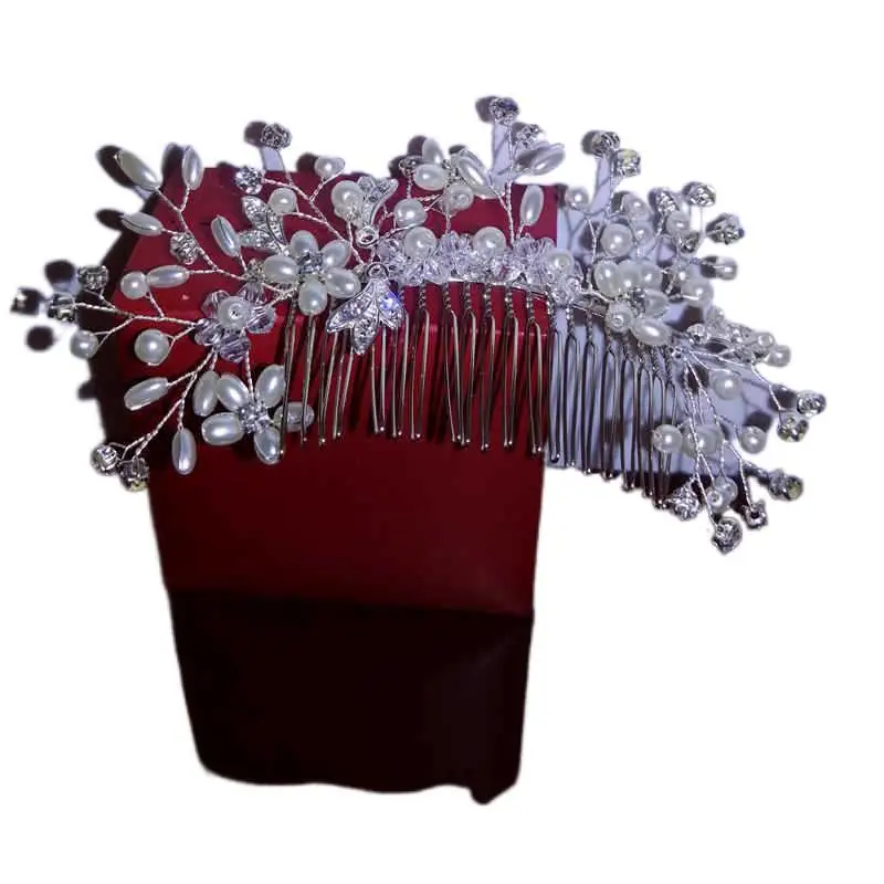 

New European And American Bride Pearl Rhinestone Hair Comb Metal Alloy Women's Wedding Banquet Sweet Headdress Bridal Jewelry