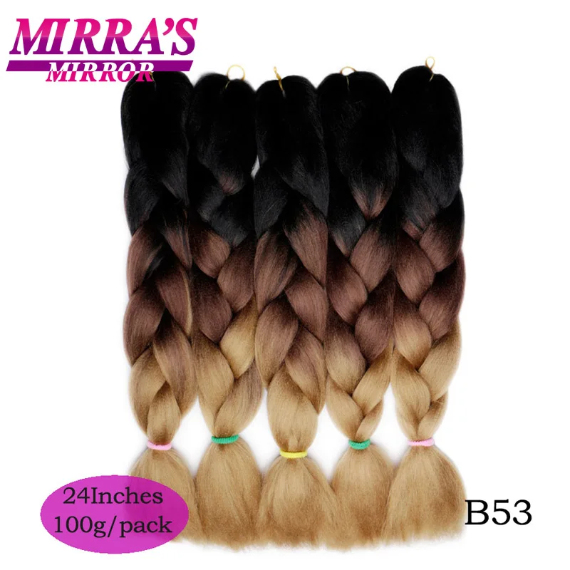 Mirra's Mirror 5 шт., 3 тона, Омбре, огромные косички, волосы для плетения, коричневые синтетические волосы для наращивания, Омбре, вязанные крючком волосы, 24 дюйма, 100 г