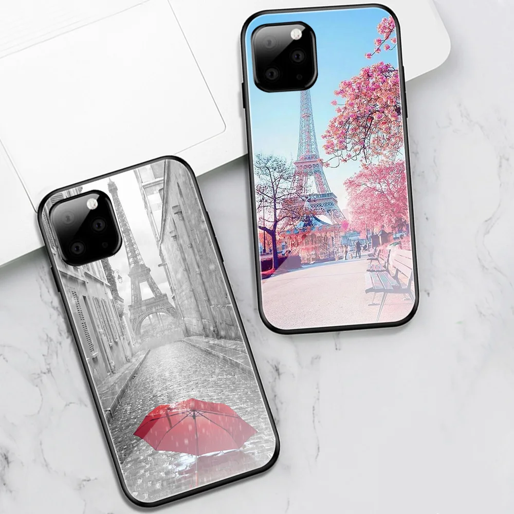 

ciciber fashion Eiffel Tower Case for Iphone 11 case for Iphone 11 XR Pro XS MAX X 7 8 6 6S Plus SE 2020 Tempered Glass Funda