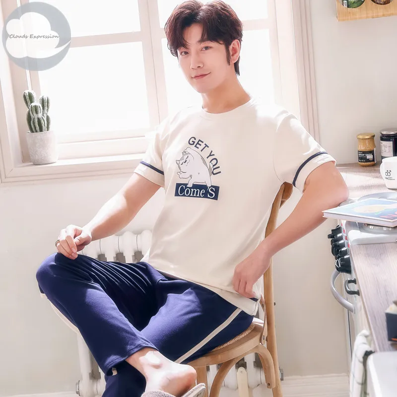 Мужская Хлопковая пижама комплект для пар повседневная одежда сна мужская