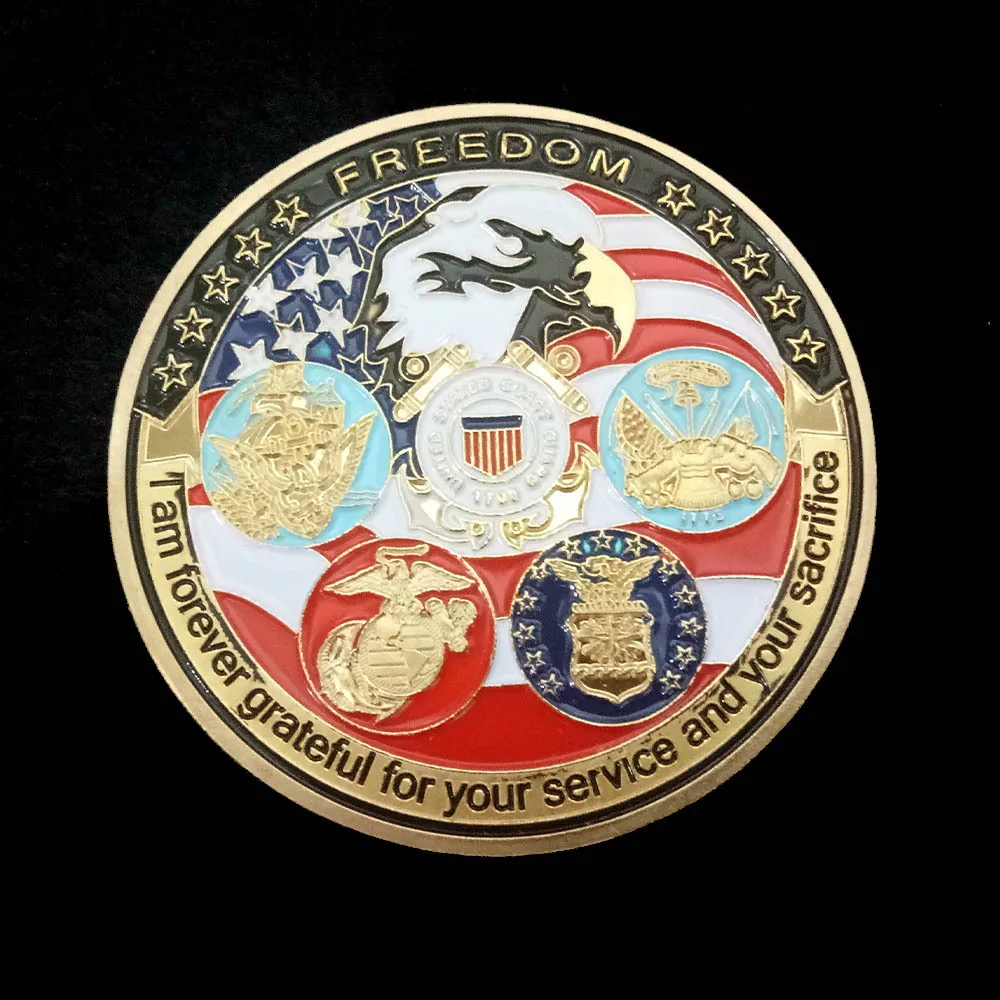 

USA Navy USAF USMC Army Coast Guard American Free Eagle Totem Gold Military Medal Challenge Coin Collection New Gold Plated Coin