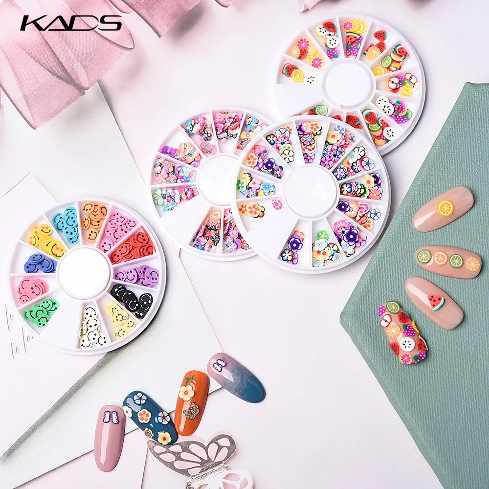 KADS 3D Thin Fruit Slices Sticker Polymer Clay Tiny Flower Butterfly Designs Slice Nail Art Decoration DIY Nail Art Tips Wheel