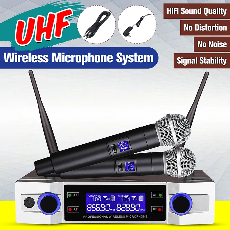 Профессиональный UHF беспроводной микрофон 2 канальный ручной Kraoke вечерние