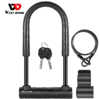 west biking anti theft bike lock steel mtb road security bicycle u lock with cable 2 keys motorcycle scooter cycling accessories