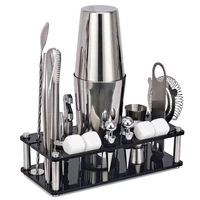 bartender kit%ef%bc%8c 21 piece whiskey stone cocktail shaker set acrylic stand%ef%bc%8c for mixed drinks martini bar tools set stainless steel