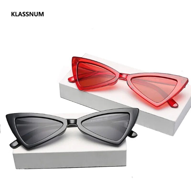 

KLASSNUM Fashion Cat Eye Sunglasses Women Luxury Brand Designer Trendy Narrow Triangular Glasses Small Vintage Sun Glasses Lady