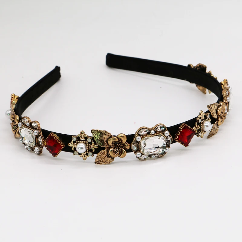 red gold Модный дизайнерский Шарм металлический кристалл барокко Hairband простой тиара ажурный головной убор для женщин Свадебные аксессуары для волос ювелирные изделия Вечерние - Окраска металла: red gold