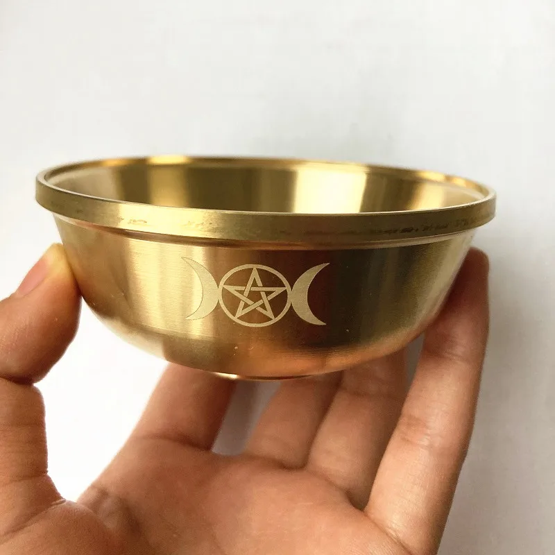 

Brass Altar Bowl Ritual Tarot Pentagram Gold tableware Ceremony Moon Divination Astrological tool Board game witchcraft supplie