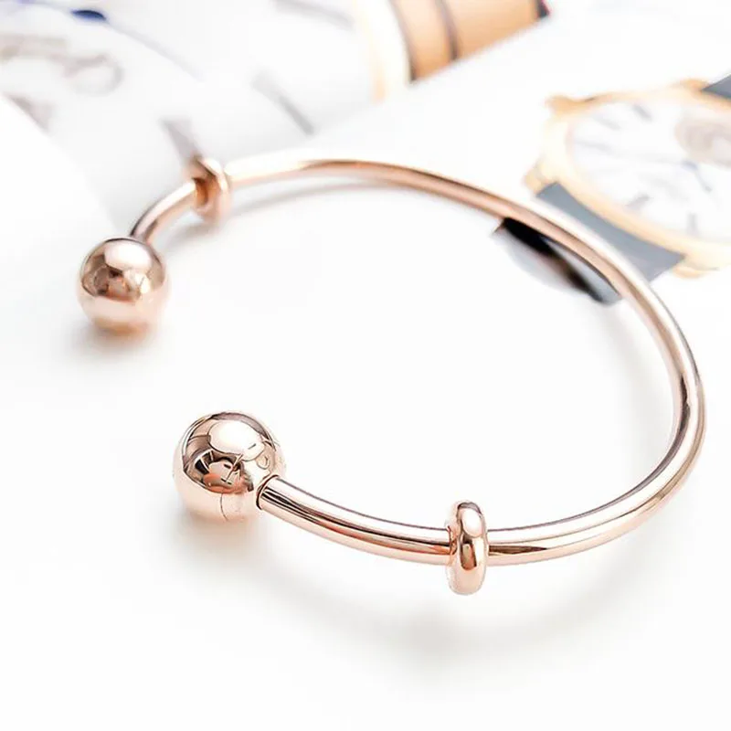 

100% 925 Sterling Silver Pan Bracelet Rose Gold Button Bracelet Fit European Charm Bracelets Women Jewelry