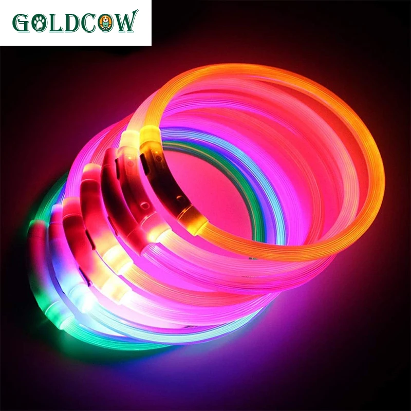 Ошейник для собак с LED-подсветкой, заряжаемый через USB, светящиеся аксессуары для Хаски и Перро.