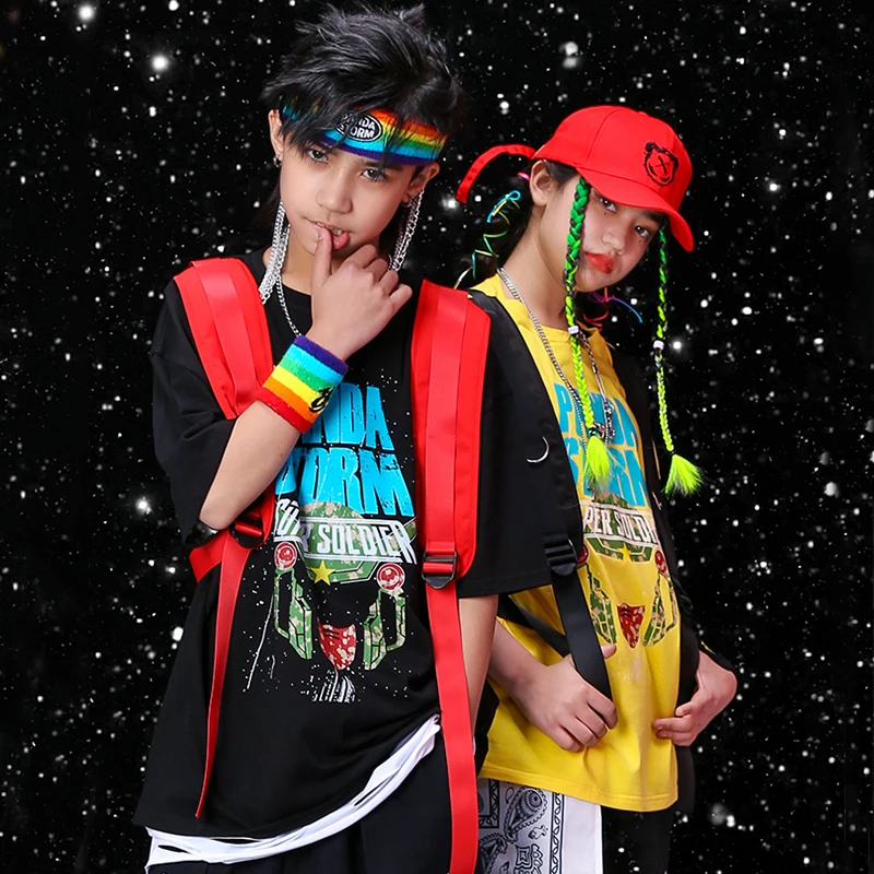 

Hip Hop Children's Street Dance Clothes Short Sleeve Tops Hip Hop Pants For Girls Cartoon Jazz Stage Performance Set Rave BL5892