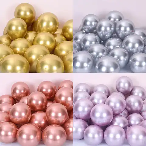 Блестящие металлические жемчужные латексные шары 20 шт., 10/12 дюймов, плотные Хромированные Металлические шарики под розовое золото с гелиевы...