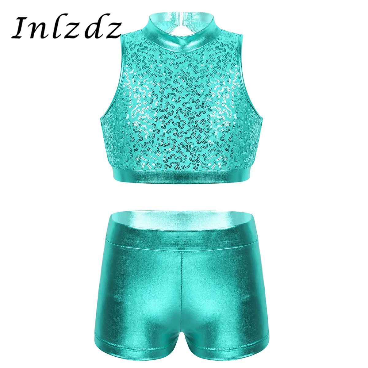 Детский балетный костюм трико для девочек короткий топ с блестками