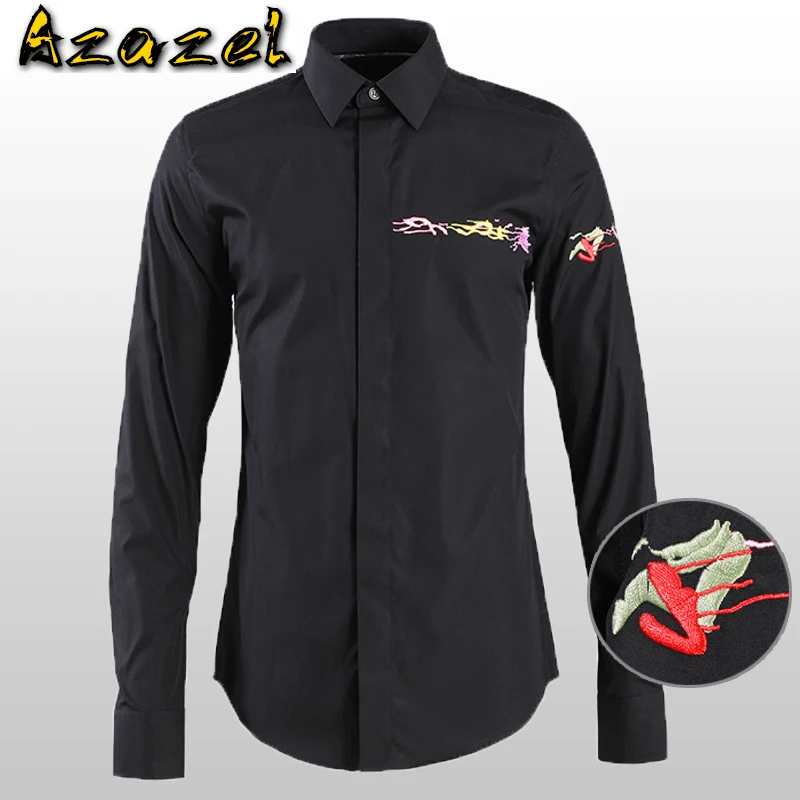 

Azazel Solid Color Mens Shirts Luxury Embroidery Long Sleeve Slim Fit Mens Dress Shirts Plus Size 4xl Party Male Shirts