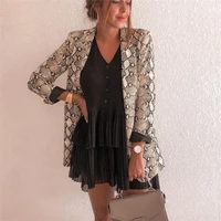office lady snakeskin print business blazer women long sleeve shawl collar suit jacket coat outwear