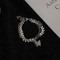 titanium steel double layer butterfly bracelet female ins small fresh handmade chain niche design bracelet hip hop hand jewelry