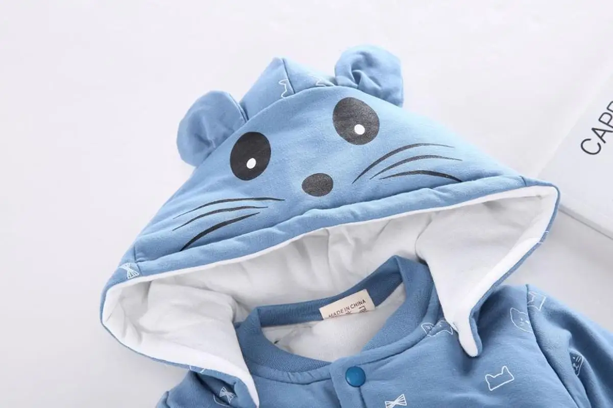 Зимние комбинезоны для новорожденных хлопковые теплые с капюшоном маленьких