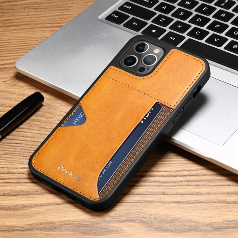 

Business Leather ID Card Holder Phone Case For iPhone 12 12Pro MAX 12 mini 11 Luxury Anti-scratch Credit Card Pocket Matte Cover