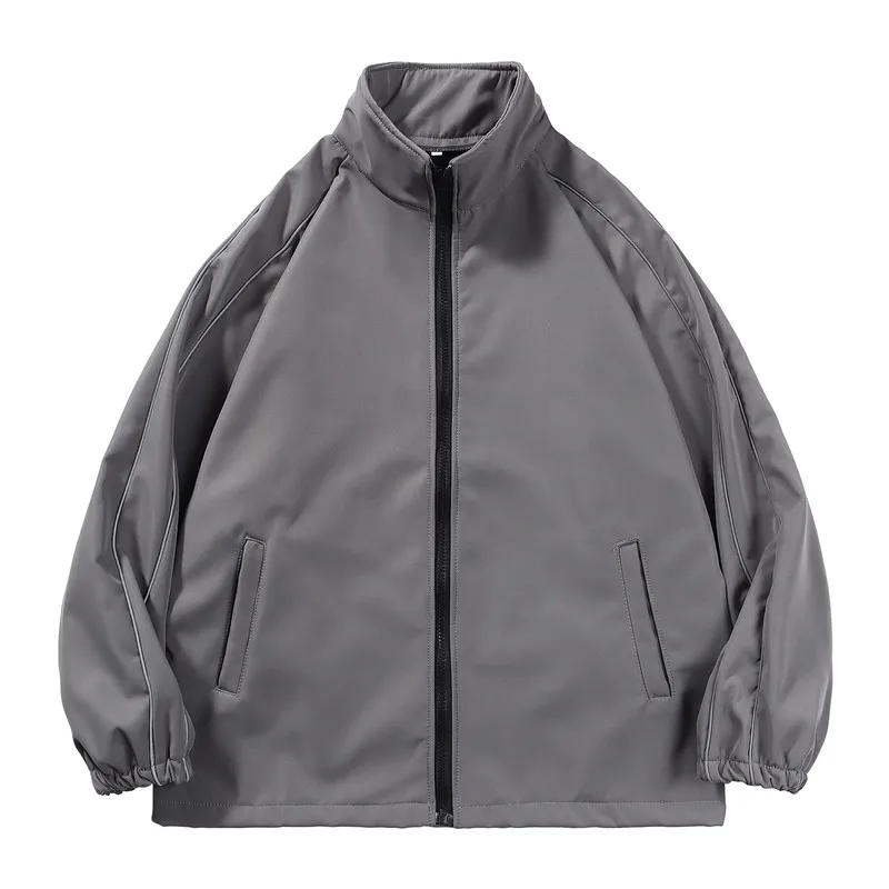 

Stand-up Collar Plus Velvet Jacket Men Korean Fashion Loose Casual Jacket Men Harajuku Streetwear Retro Thick Hip-hop Jacket Men