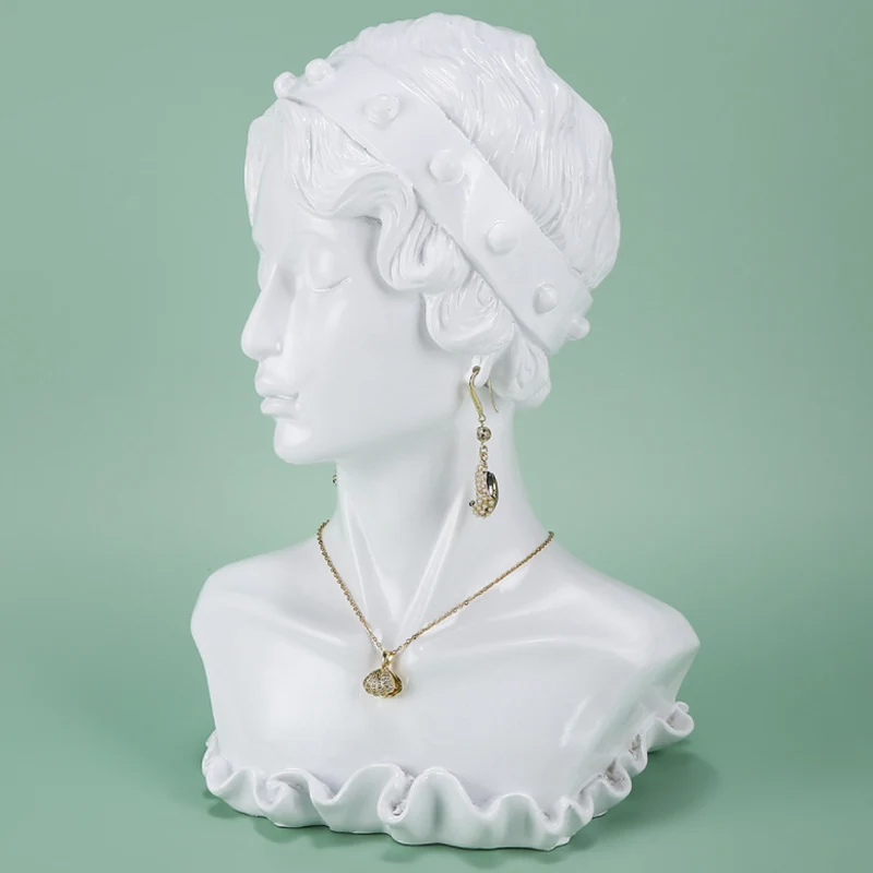 In Stock Gem Lightbox Spectacles Luxurious Beautiful Girl Resin Model Earrings Necklace Jewellery Stand Necklace Display Holder