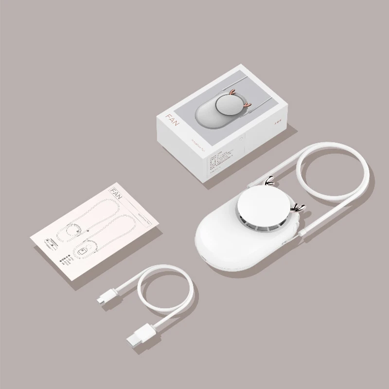 

Mini Portable Outdoor Summer Cooling Fan Neck Hanging 1800mAh Rechargeable Fan Cute Deer Style 2 Colors 3 Speed Fan