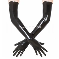 unisex latex rubber gloves wrist seamless moulded shoulder length latex gloves black and red long fetish gloves for men women