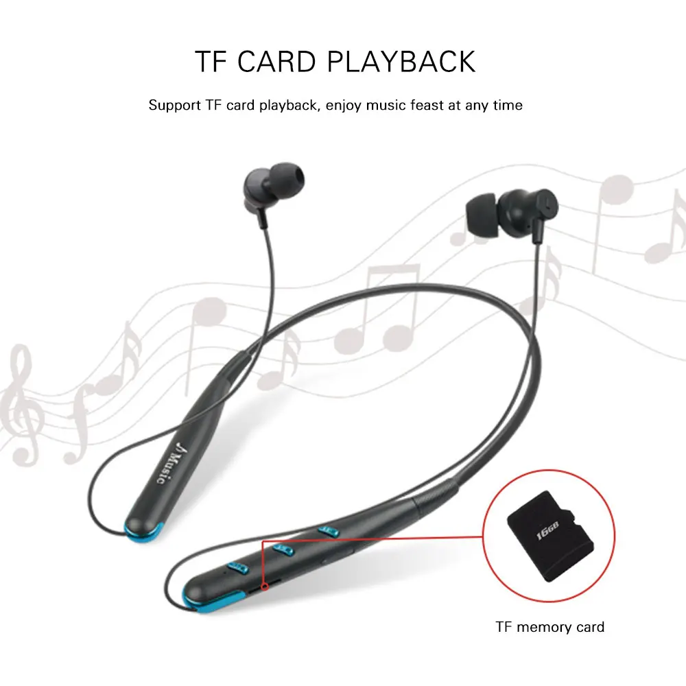 NEW NBluetooth Earphone Sports Neck Bluetooth Headset 5.0 Bass Waterproof Headphone Built-in Mic Support TF Card | Электроника