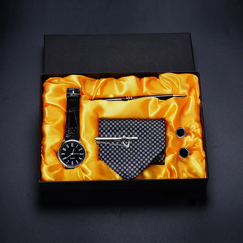 Мужские 8 см галстук 4 шт. бизнес часы запонки очки ручки в полоску жаккардовый
