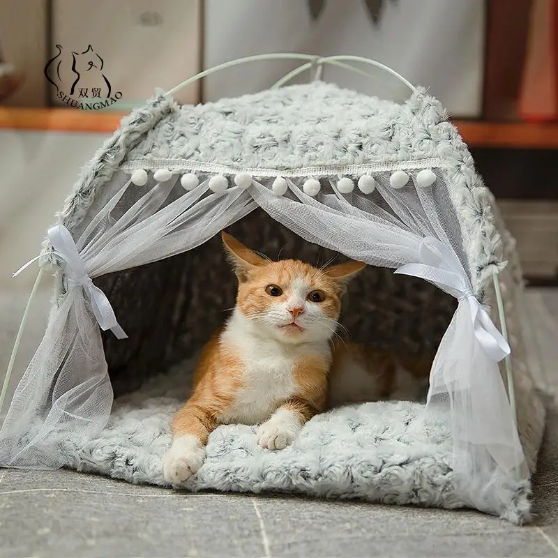 

Winter Warm Cat Bed Foldable Small Cats Tent House Kitten for Dog Basket Beds Cute Cat Houses Home Cushion Pet Kennel Products