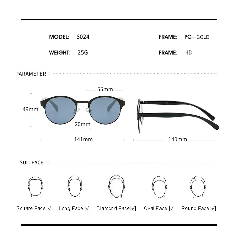 Винтажные круглые женские солнцезащитные очки с металлической оправой линзами