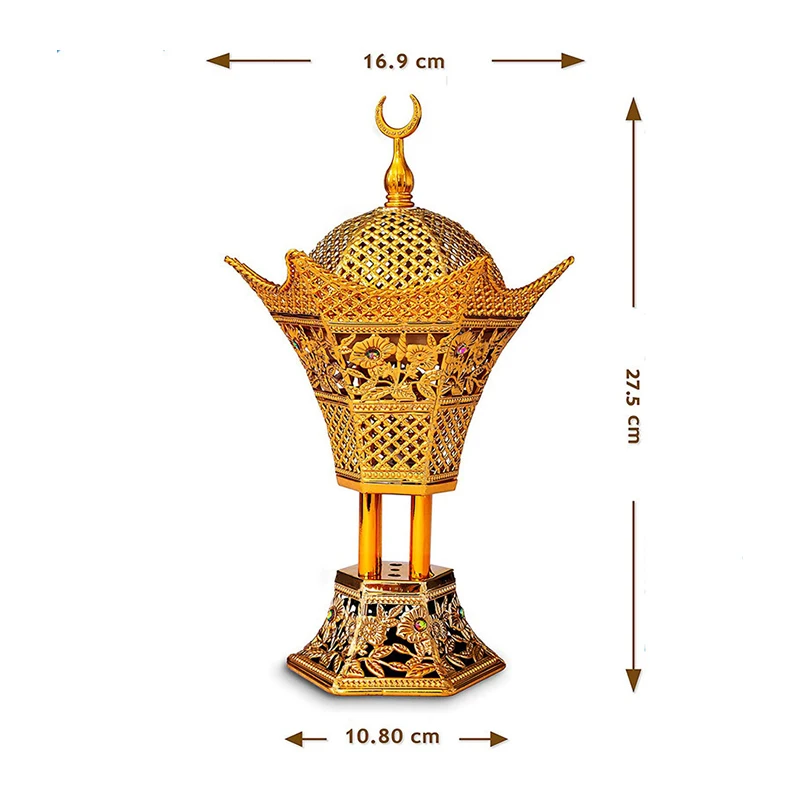 

Arab Metal Aroma Stove Luxury Electric Incense Burner Golden Room Fragrance Aroma Diffser Aroma Incense Holder Eid-ul-fitr Gifts