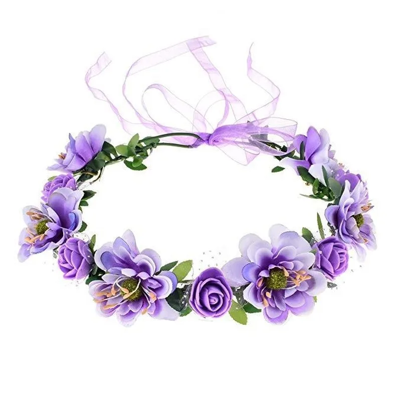 

Ribbon Flower Crown Headbands for Women Girls Rose Flowers Floral Garland Hair Band Tiara Adjustable Headdress Bridal Wedding