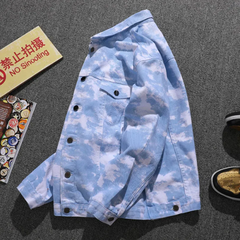 Джинсовка Мужская зауженная с камуфляжным принтом хлопковая куртка из денима
