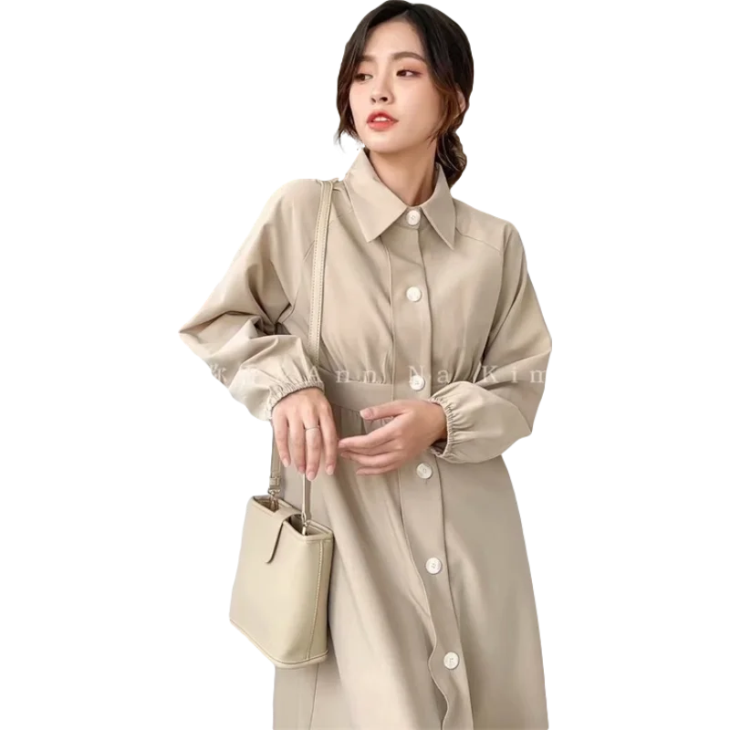 

Lesavir 2021 Temperament High Quality Windbreaker Bottoming Long Dress Long Women's Spring Slim High Waist Casual Coat