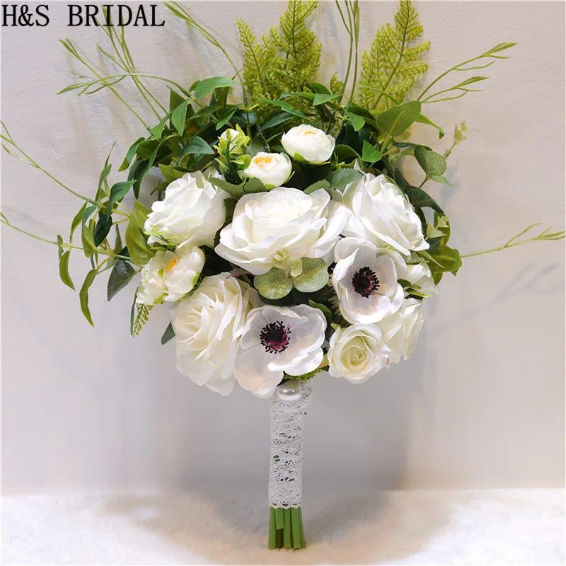 

Ivory White Bridal Bouquet Lace Handle Wedding Bouquet de mariage Bridesmaid Artificial Bouquets Bridal Flower buque de noiva