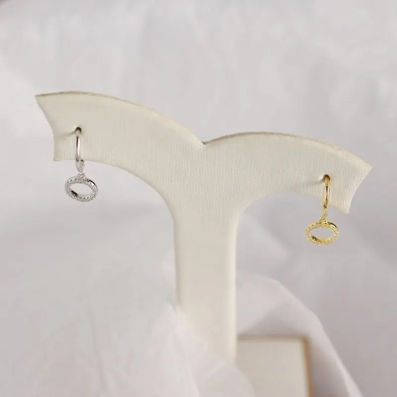 

A00759 Jazaz Real 925 Sterling Silver Round Circle Pendant Dangle Crystal Zircon Stud Earrings for Women Fine Jewelry Accessorie