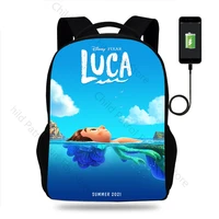disney luca kids backpacks cartoon printing alberto sea monster boys school bags with headphone jack data cable travel backpacks