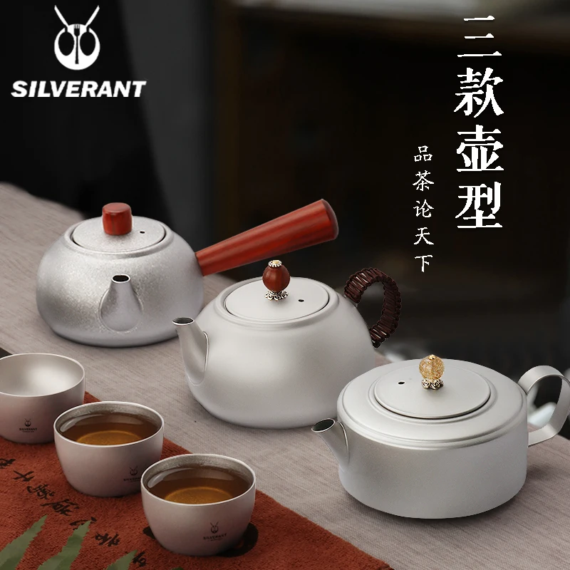 

Silver ant pure titanium travel tea set outdoor camping portable titanium teapot household hand washing pot side handle pot
