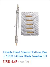 Ручная ручка для татуировки с двойной головкой+ 10 шт. 14 Pin Blade синие иглы 3D Перманентный макияж бровей двойной головкой Набор для микроблейдинга 14 P наборы
