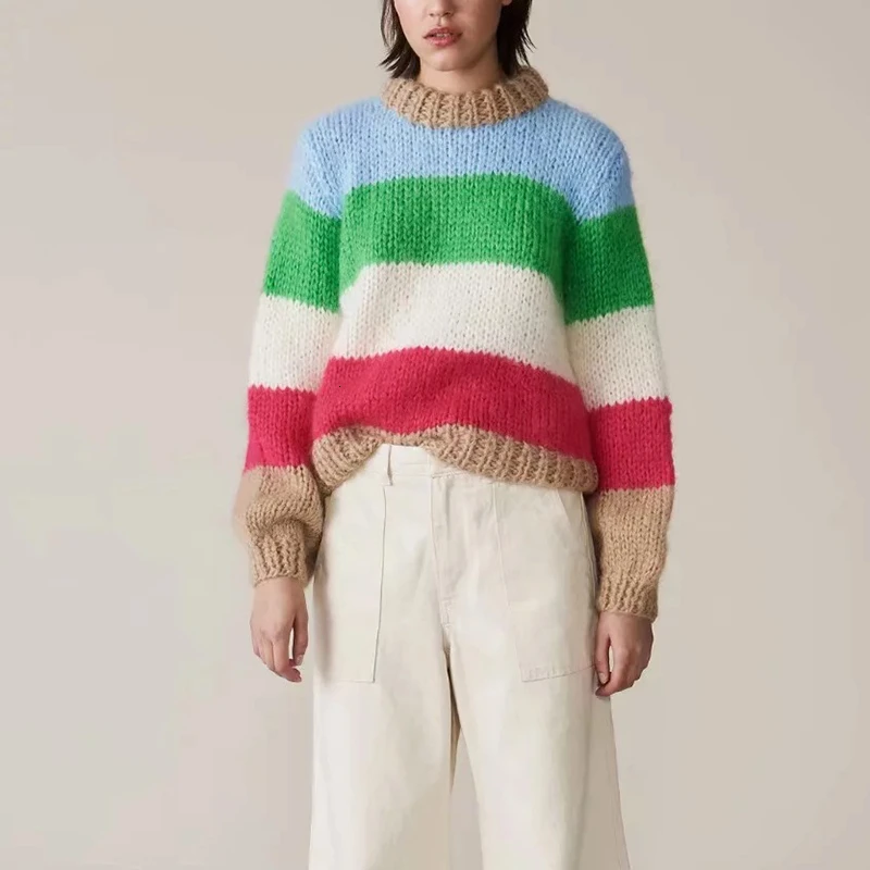 Женский трикотажный свитер CHICEVER повседневный пуловер с круглым вырезом и