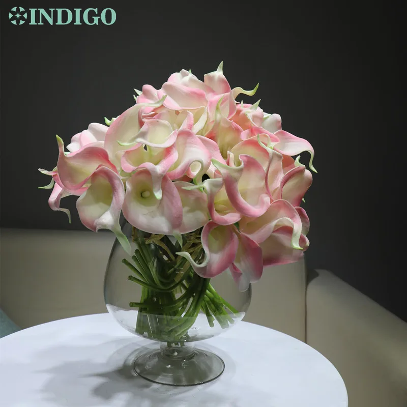 

Мини-Калла розовая 14 дюймов, букет невесты из искусственной кожи, тюльпан, реалистичный цветочный букет, домашнее украшение, подарок для дом...