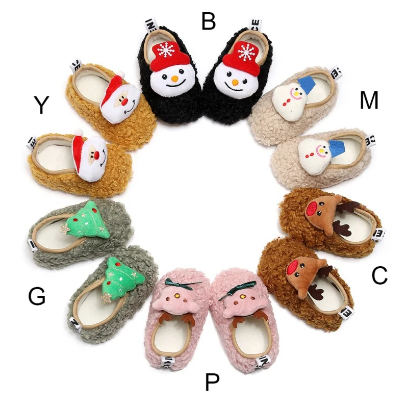 

Warm Winter Christmas Baby Shoes Boy Girl First Walkers Shoes Warm Cartoon Plush Toddler Kids Boots 0-24M